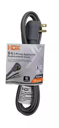 6 ft. 16/3 13 Amp 3-Prong Appliance Replacement Cord